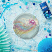 Retro-Regenbogen und Musiknoten auf einer Shabby-T Pappteller (Party)