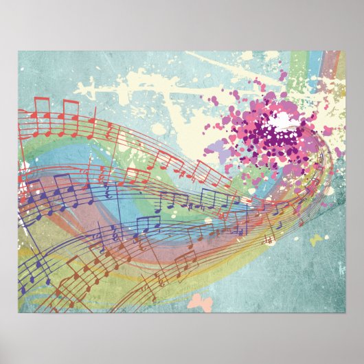 Retro-Regenbogen und Musiknoten auf einer Shabby-T Poster (Vorne)