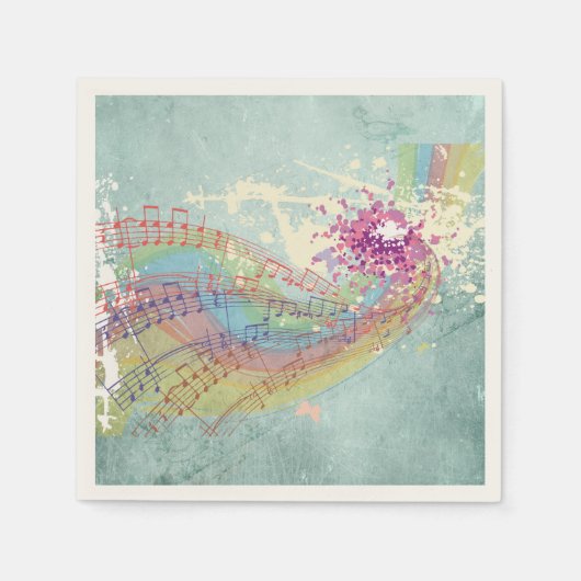 Retro-Regenbogen und Musiknoten auf einer Shabby-T Serviette (Vorderseite)