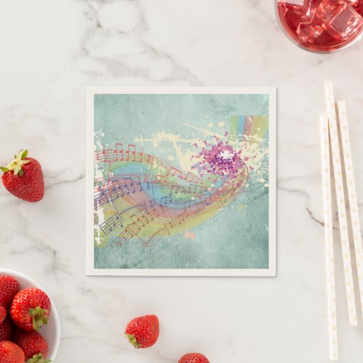 Retro-Regenbogen und Musiknoten auf einer Shabby-T Serviette (Beispiel)