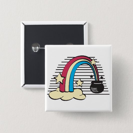 Retro Regenbogen und Topf aus Gold Button (Vorne & Hinten)