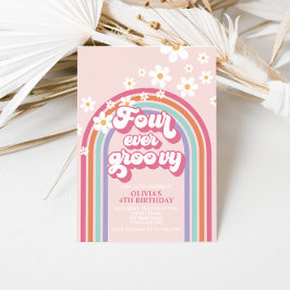 Retro-Regenbogen Vier je Groovy 4. Geburtstag Einladung