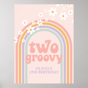 Retro-Regenbogen-Vintage Zwei Groovy 2. Geburtstag Poster