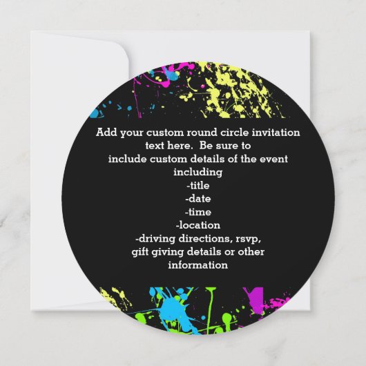 Retro-Regenbogen von Neon Paint-Spritzern auf Schw Einladung (Rückseite)