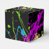 Retro-Regenbogen von Neon Paint-Spritzern auf Schw Geschenkschachtel (Rückseite)