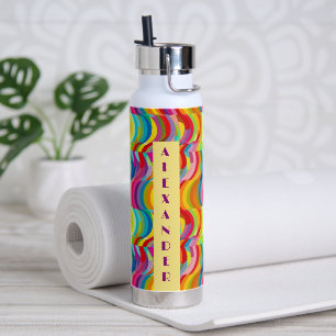 Retro-Regenbogen-Wirbel-Muster Personalisierter Na Trinkflasche