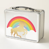 Retro Regenbogen Wolken Imitate Gold Einhorn Name  Metall Brotdose (Rückseite)