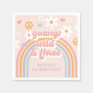 Retro-Regenbogen Young Wild Drei 3. Geburtstag Serviette