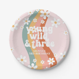Retro Regenbogen Young Wild Three Gänseblümchen Pappteller