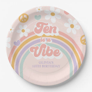 Retro Regenbogen Zehn ist eine Stimmung 10. Geburt Pappteller
