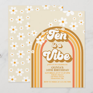 Retro Regenbogen Zehn ist eine Stimmung Groovy 10. Einladung