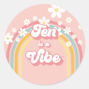 Retro Regenbogen Zehn ist eine Stimmung Groovy 10. Runder Aufkleber
