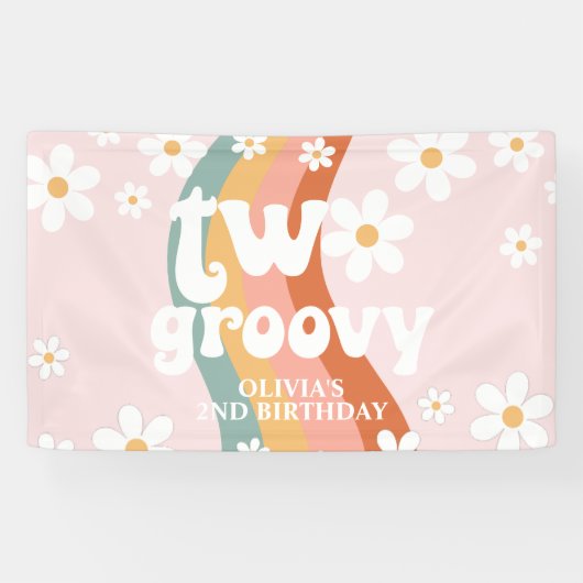 Retro-Regenbogen Zwei Groovy Daisy 2. Banner (Horizontal)