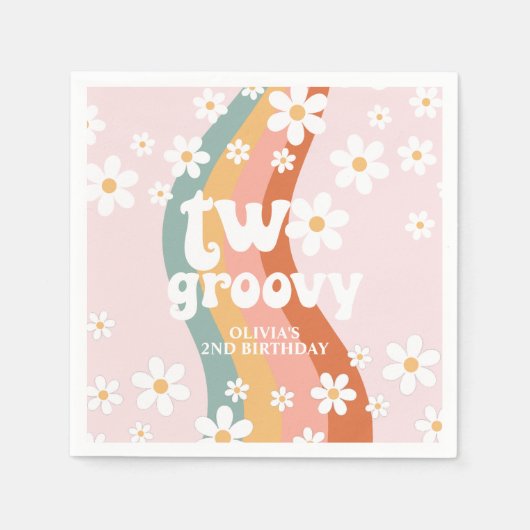 Retro Regenbogen zwei Groovy Daisy Serviette (Vorderseite)