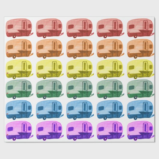 Retro-Regenbogenanhänger Motorhome RV in weiß Geschenkpapier (Flach)