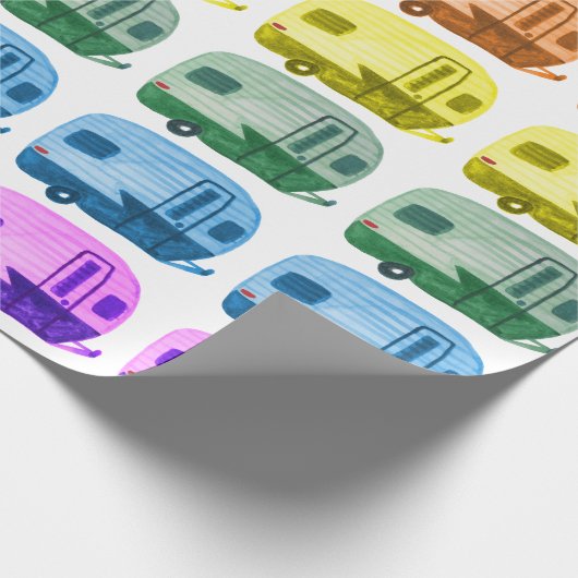 Retro-Regenbogenanhänger Motorhome RV in weiß Geschenkpapier (Ecke)