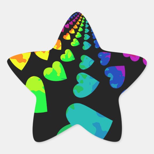 Retro Regenbogenherzen auf schwarz Stern-Aufkleber (Vorderseite)