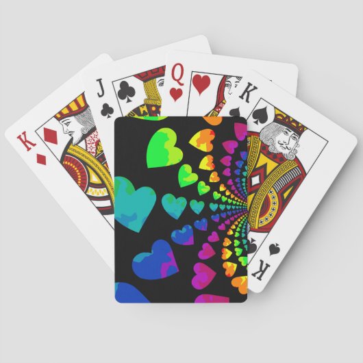 Retro Regenbogenherzen auf Schwarzem Spielkarten (Rückseite)
