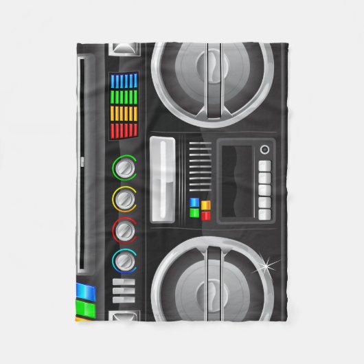 Retro Regenbogenknöpfe Boombox-Getto-Blaster Fleecedecke (Vorderseite)