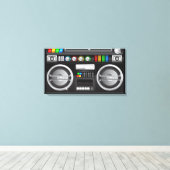 Retro Regenbogenknöpfe Getto Blaster Boom Box Leinwanddruck (Insitu (Holzboden))