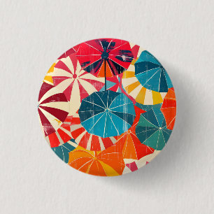 Retro-Regenschirm Pop-Art für regnerische Tage Button