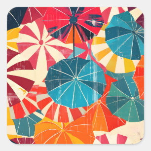 Retro-Regenschirm Pop-Art für regnerische Tage Quadratischer Aufkleber