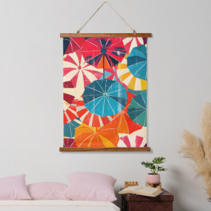 Retro-Regenschirm Pop-Art für regnerische Tage Wandteppich Mit Holzrahmen