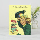 Retro regnende Duschen-Party-Mitteilungs-Einladung Einladung (Stehend Vorderseite)