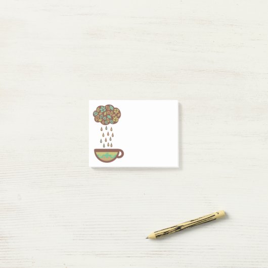 Retro regnender Teeblattwolke Teacup Post-it Klebezettel (Auf Schreibtisch)