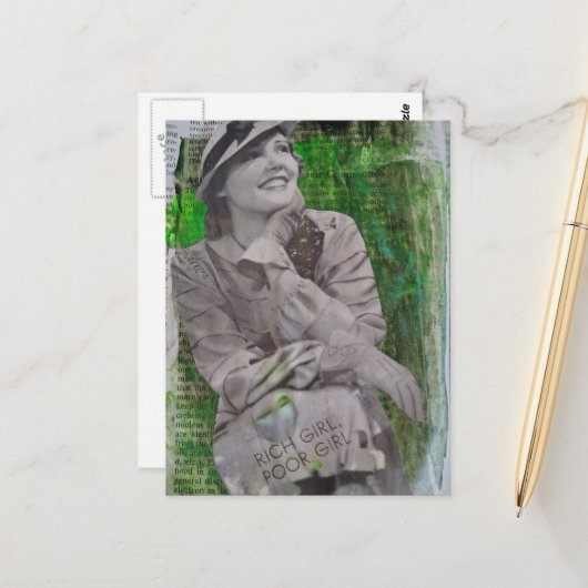 Retro reiche arme Frau Mixed Media Collage Postkarte (Vorderseite/Rückseite Beispiel)