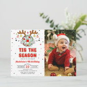 Retro Reindeer Christmas Geburtstagsparty Foto Einladung (Stehend Vorderseite)