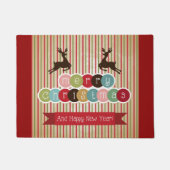 Retro Reindeer frohe Weihnachten Glück Neues Jahr Fußmatte (Vorderseite)