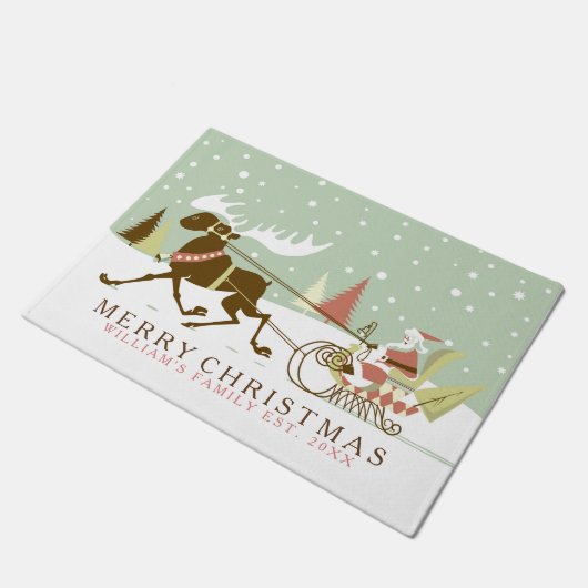 Retro Reindeer & Santa Claus Fußmatte (Schrägansicht)