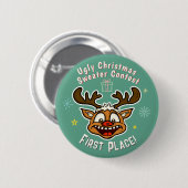 Retro Reindeer Ugly Christmas Sweater Wettbewerb 1 Button (Vorne & Hinten)