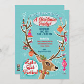 Retro Reindeer Weihnachts-Party Einladung (Vorne/Hinten)