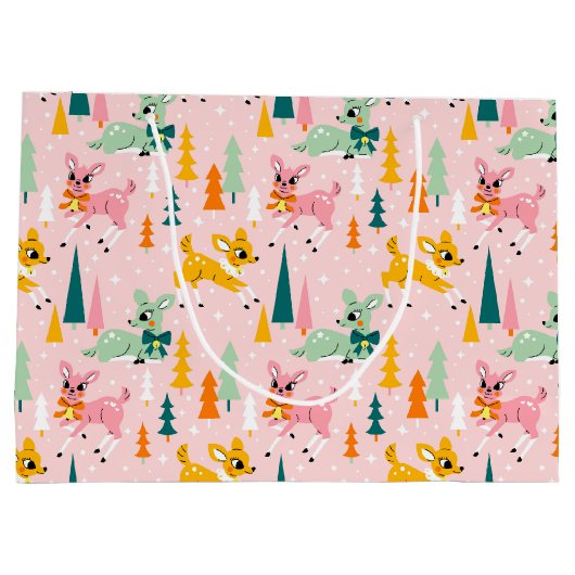 Retro Reindeer Wonderland Urlaubsmuster Große Geschenktüte (Rückseite)