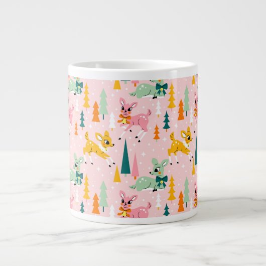 Retro Reindeer Wonderland Urlaubsmuster Jumbo-Tasse (Vorderseite)