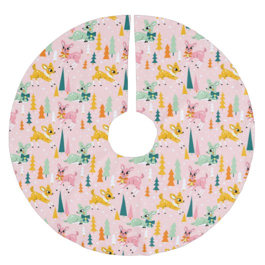 Retro Reindeer Wonderland Urlaubsmuster Polyester Weihnachtsbaumdecke (Vorderseite)