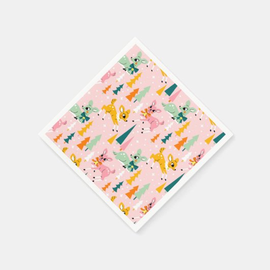 Retro Reindeer Wonderland Urlaubsmuster Serviette (Ecke)