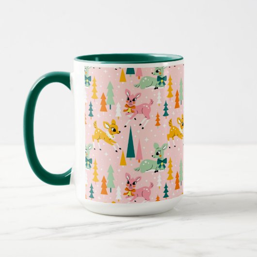 Retro Reindeer Wonderland Urlaubsmuster Tasse (Links)