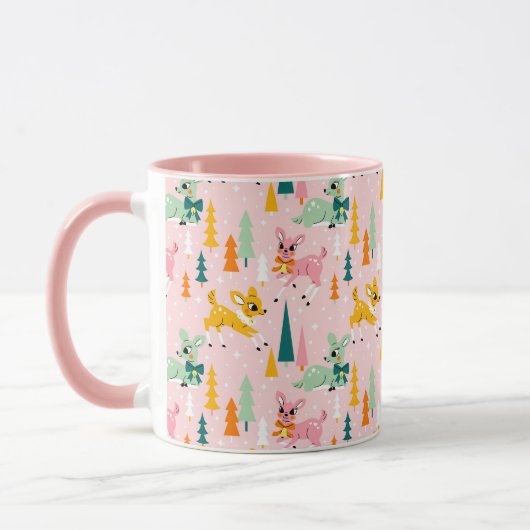 Retro Reindeer Wonderland Urlaubsmuster Tasse (Links)
