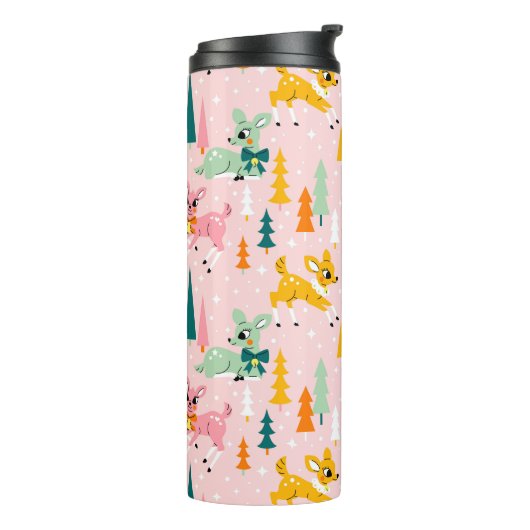 Retro Reindeer Wonderland Urlaubsmuster Thermosbecher (Nach links gedreht)