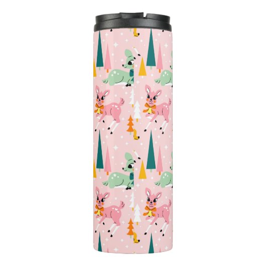 Retro Reindeer Wonderland Urlaubsmuster Thermosbecher (Rückseite)