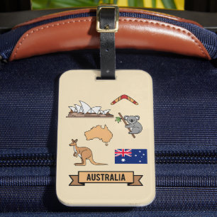 Retro-Reise Australien Ikonische Nationalsymbole Gepäckanhänger