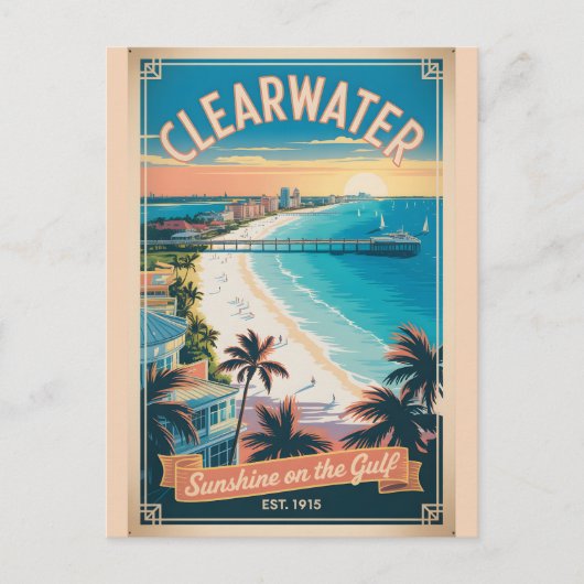 Retro-Reise Clearwater Florida Postkarte (Vorderseite)