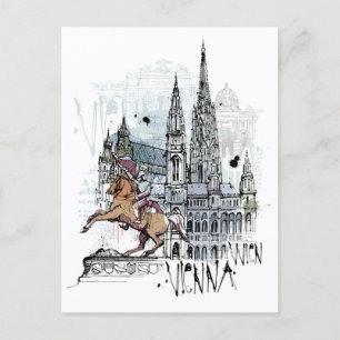 Retro-Reise-Kunst Vintage Wien Österreich Aquarell Postkarte
