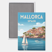 Retro-Reise Mallorca Spanien Küstenlandschaft Magnet (Vorderseite/Rückseite)