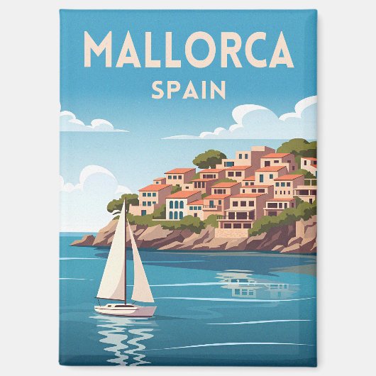 Retro-Reise Mallorca Spanien Küstenlandschaft Magnet (Vorderseite)