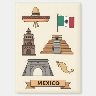 Retro-Reise Mexiko-Ikonensymbole Magnet