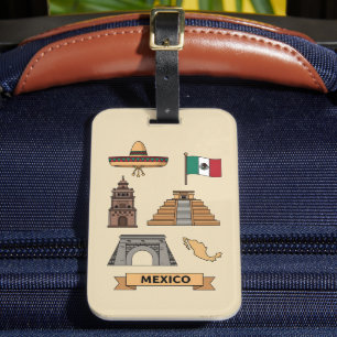 Retro-Reise Mexiko-Ikonische Nationalsymbole Gepäckanhänger